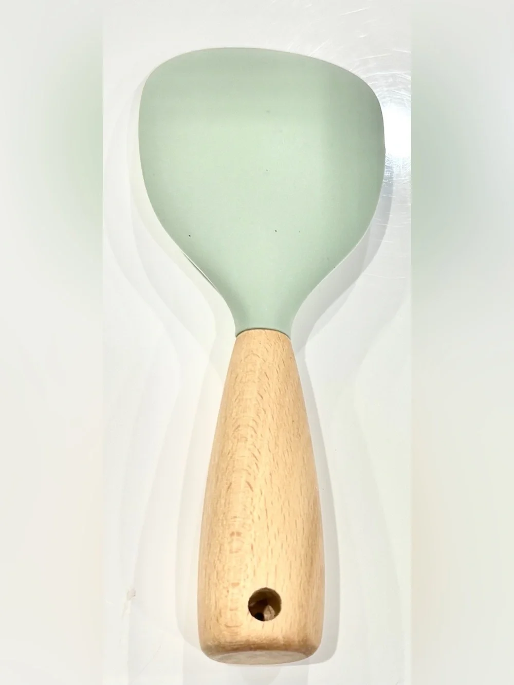 Mint Green Silicone Scooper with Wood Handle Non-Stick Rice Paddle